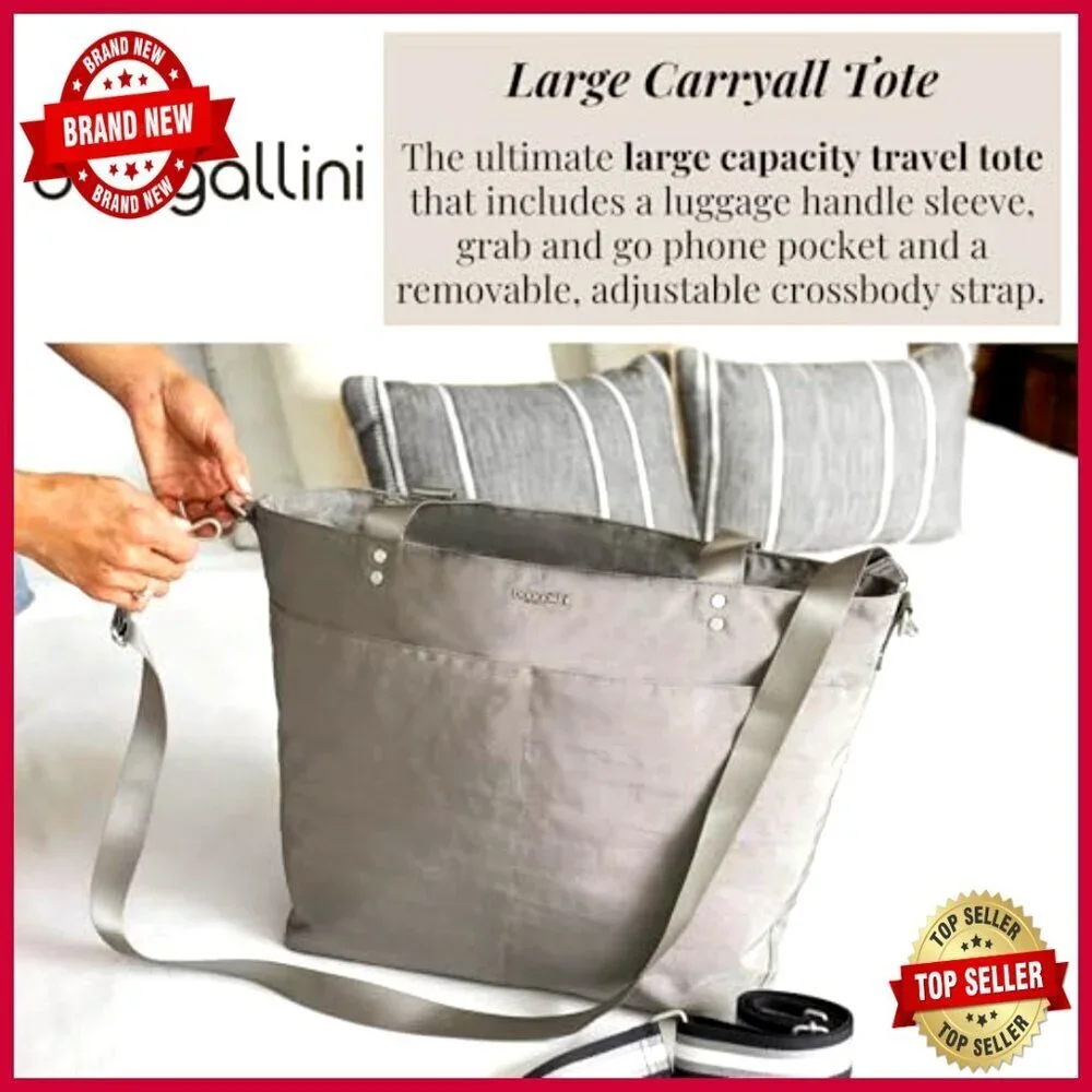 Large Lightweight Nylon Tote with Luggage Sleeve and Adjustable Strap